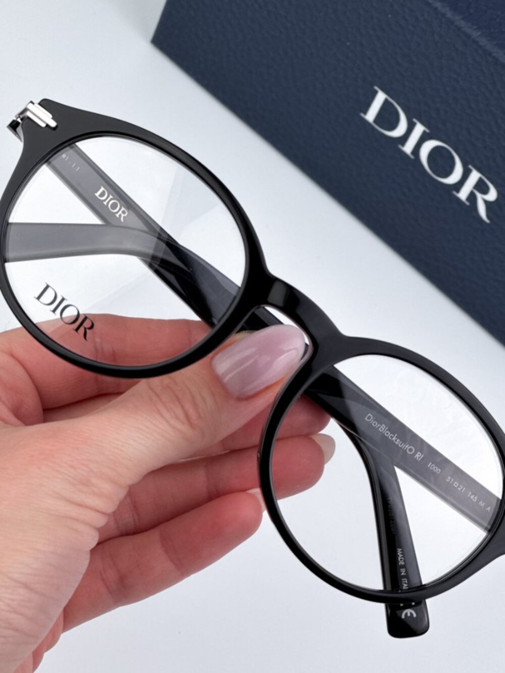 DIOR DIORBLACKSUITO RI 1000 SHINY BLACK ROUND UNISEX EYEGLASSES